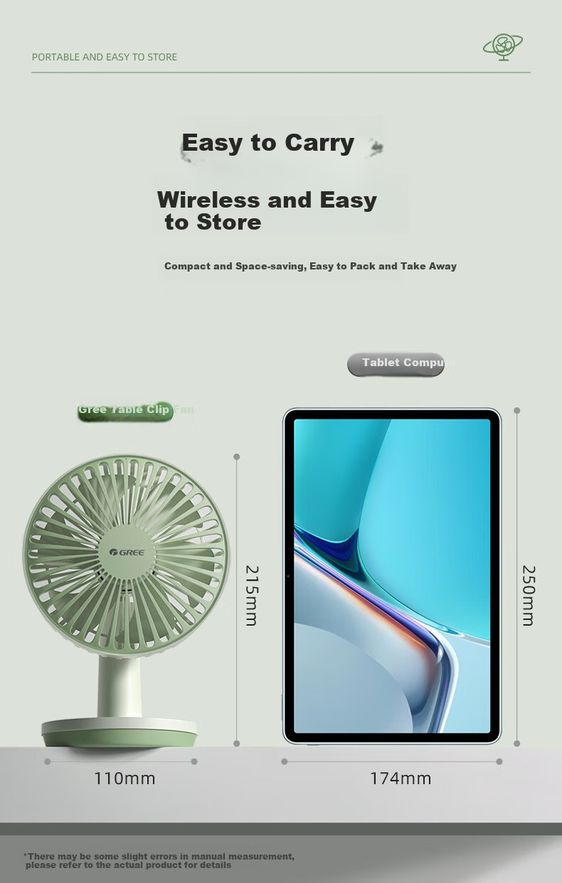 GREE USB Rechargeable Fan, Desktop Handheld Mini Desk Fan, Portable Office Outdoor Camping Home Office Table Fan, Electric Fan FSTZ-1201A6 11