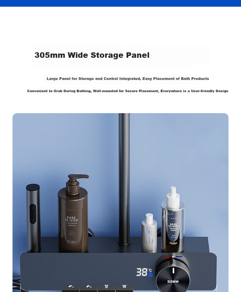 SSWW Bathroom Shower Head, Piano Shower Head Complete Set, Integrated Shower System, Fine Copper Bathroom Shower Sprayer TS9 15