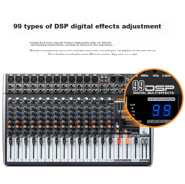 SHILE Tianqin No.9 Professional 16-Channel Mixer, Multi-Control with 99 DSP Effects, USB Reverb, Stage Performance Mixing Console 5