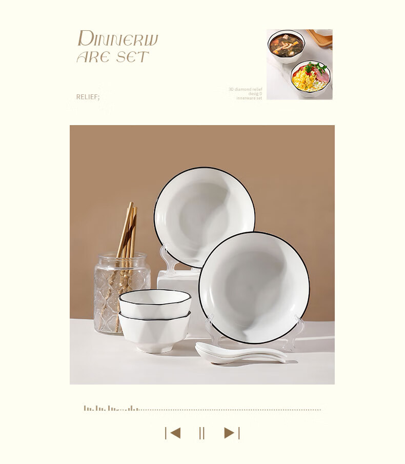 JIWUSENLIN Single-Person Tableware Set, Bowl And Chopsticks Combination Plate, Diamond-Shaped Bowls for Home Use Or Gifting, 8-Piece Set 4
