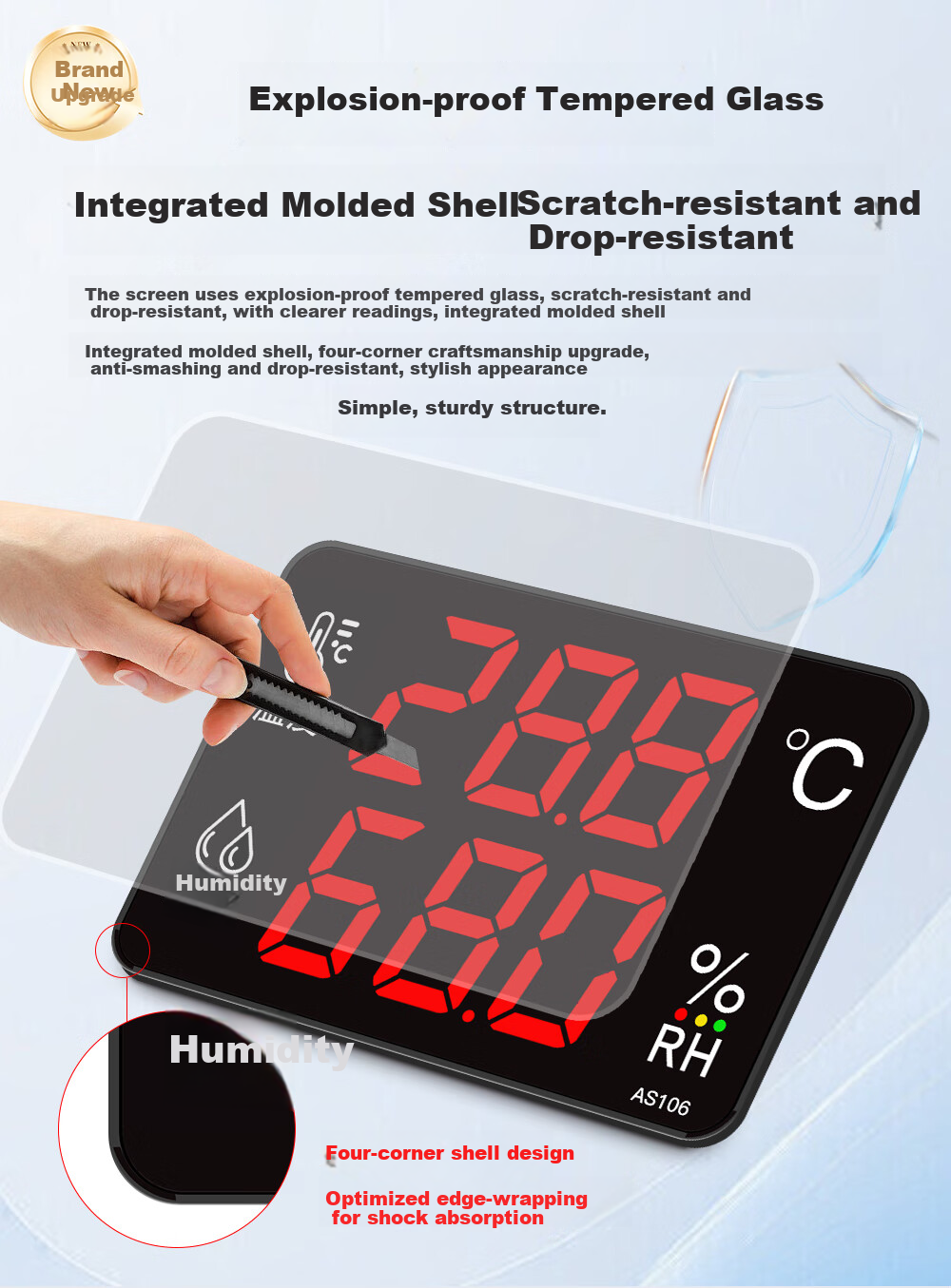 Xingzhilian Industrial-Grade Temperature And Humidity Meter with High-Precision Large Screen, Warehouse Workshop Factory Room Probe Alarm Display AS106A 5