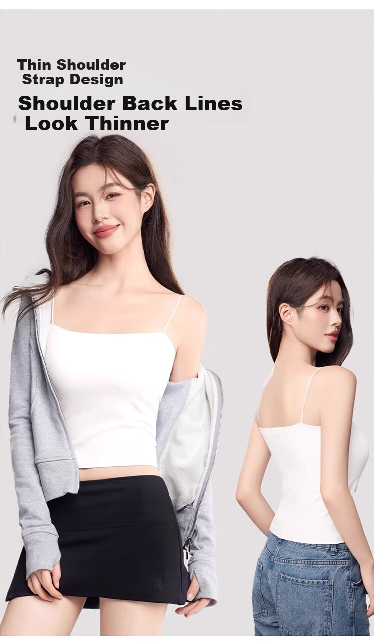 Baobaomian Women's Camisole Tank Top with Built-In Bra And Pads, Solid Color Undershirt, Backless Lingerie, Outer Wear Base Layer Top, Black 12