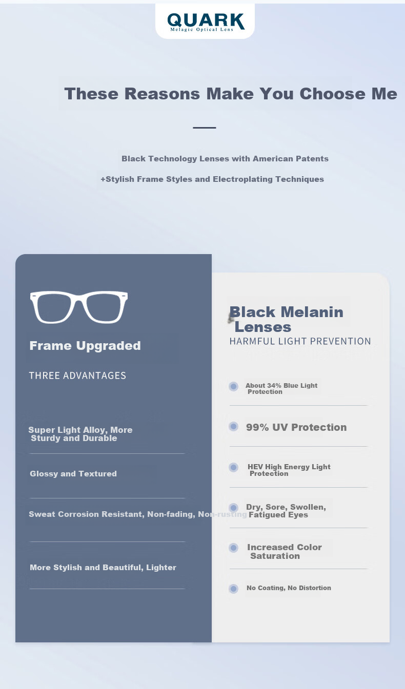 Quark Anti-Blue Light Glasses, UV Protection, Anti-Radiation, Anti-Glare, Non-Prescription Gaming Glasses for Men And Women T844C2 8