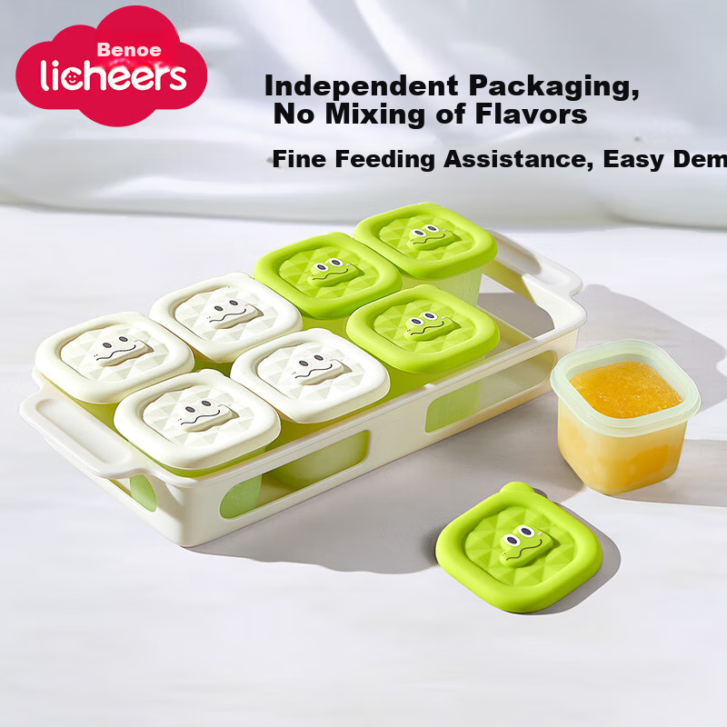 Licheers Baby Food Storage Containers with Freezer Trays, Individually Molded Silicone Molds for Frozen Puree, Infant Feeding Bowls And Tools