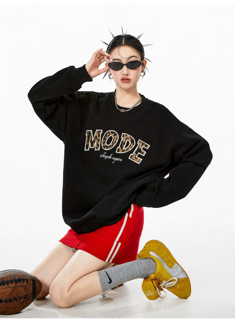 ICH MODE American Style Gray Crewneck Sweatshirt Women 2026 Spring New Loose Casual Jacket Top Light Gray S 25