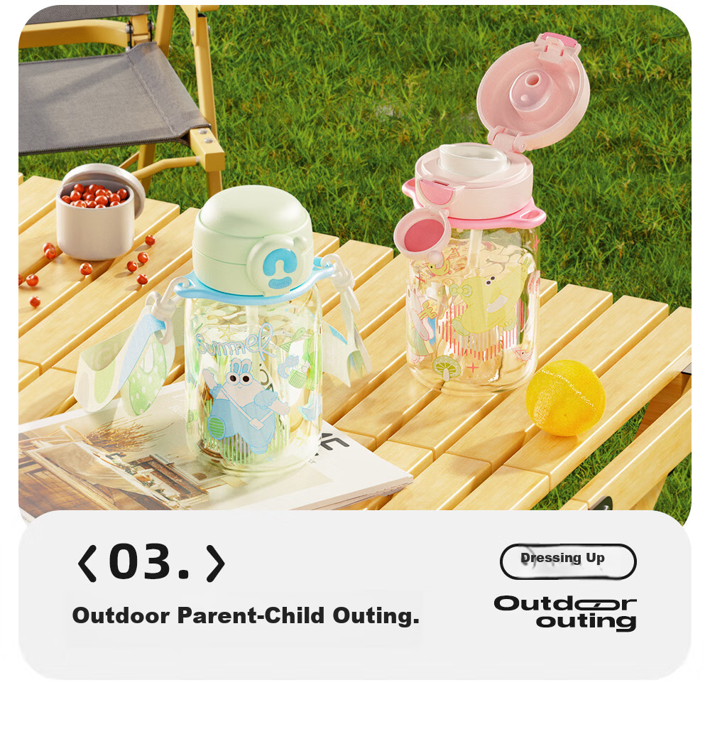 Fuguang Children's Water Bottle with Dual Drinking Straws, Stylish Tritan Plastic Cup for Female College Students, Large Capacity 600ml 11