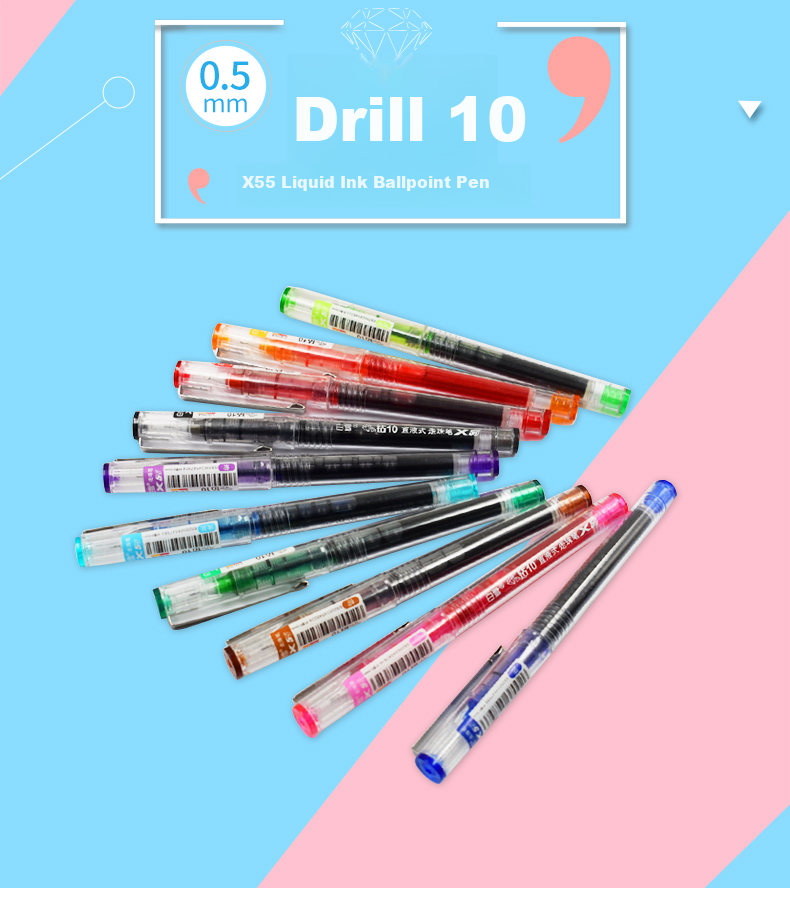 Snowhite X55 Direct Liquid Rollerball Pen with Replaceable Refill, Multi-Color Gel Pen for Students, 0.5mm Black Ink, 12 Pens/Box 1
