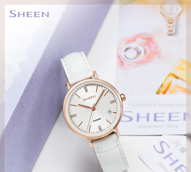 Casio Women's Watch, SHEEN Business Leather Strap Quartz Exam Japanese/Korean Style, Gift for Girlfriend, SHE-4048PGL 1