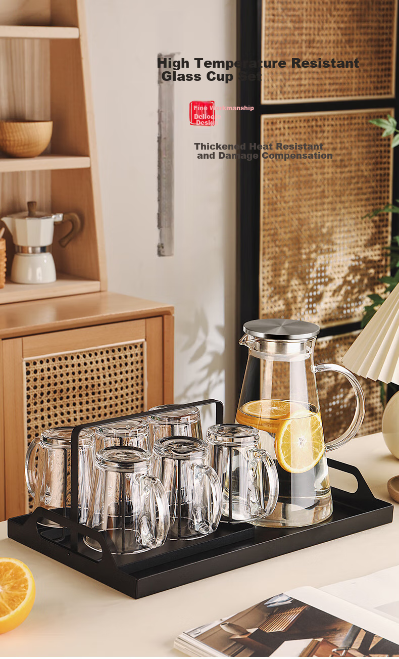 CRISTALGLASS High Temperature Resistant Glass Cup Home Set with Handle Tea and Water Drinking Cups Stylish Drinkware Set 1