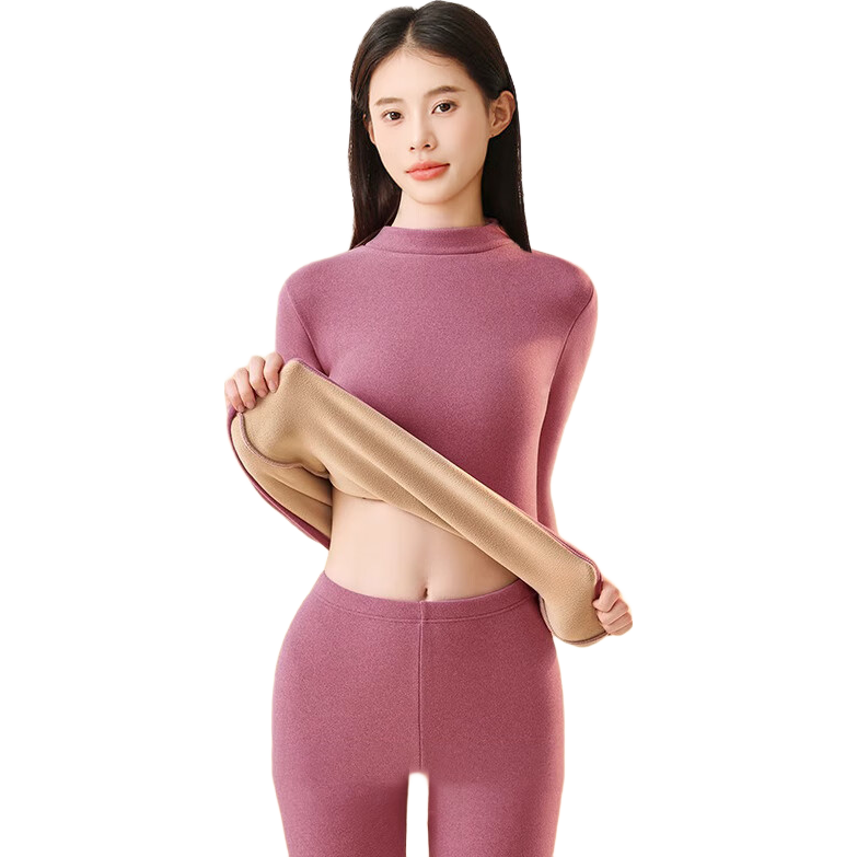 XUEXIMAN Women's Thermal Underwear Set Lamb Fleece Thickened Slim Fit Cold-Resistant Mid-High Collar Autumn Top and Bottom