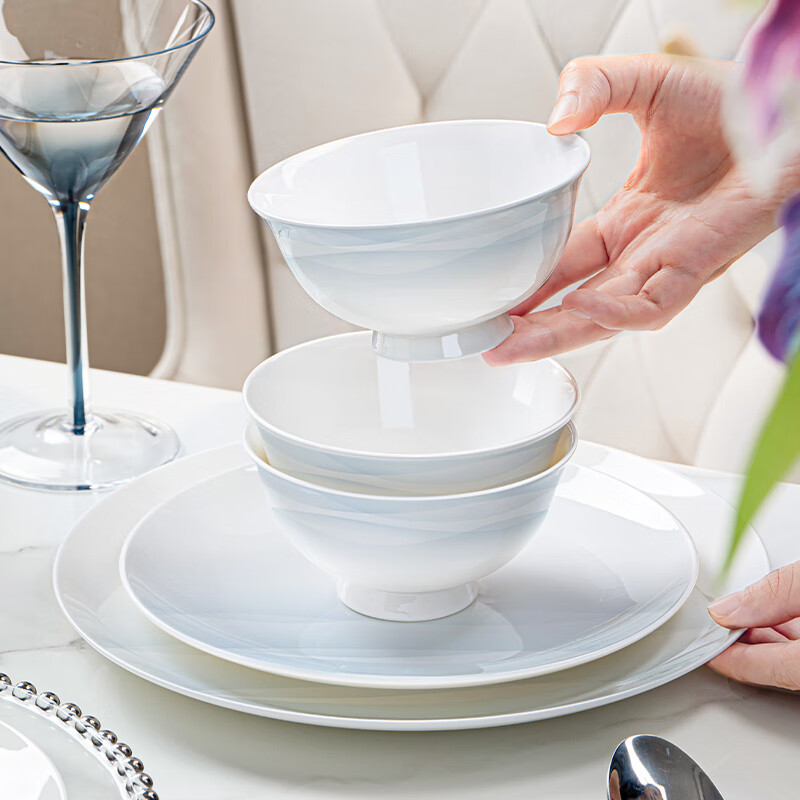 NINE CRANES Jingdezhen Tableware Bowl Set, Home-Use Rice Bowls, Luxurious High-Temperature Ceramic, Premium Feel, 4.5-Inch Rice Bowls, 10 Pieces