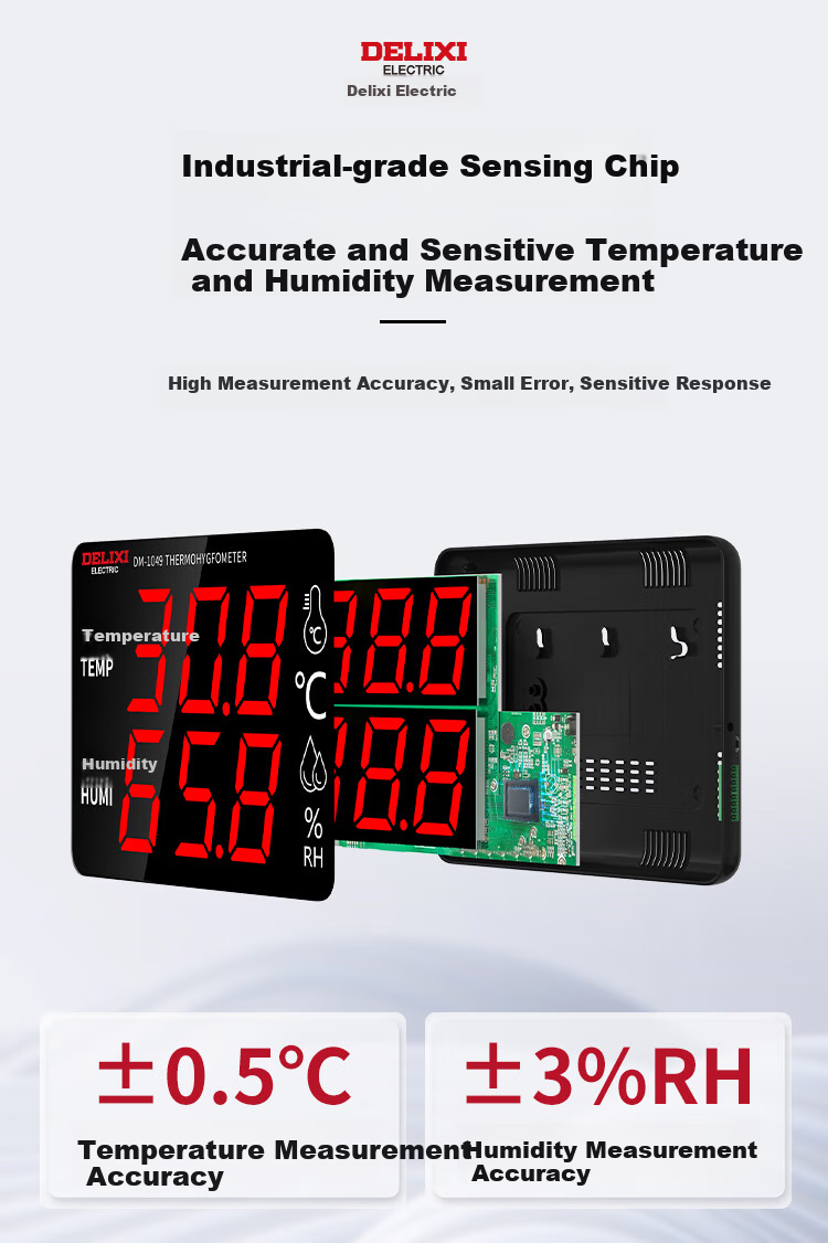 DELIXI ELECTRIC Industrial-Grade Indoor Temperature And Humidity Meter, Large Screen Electronic High-Precision Wall-Mounted Temperature And Humidity Display, Ultra-Temperature Alarm 3