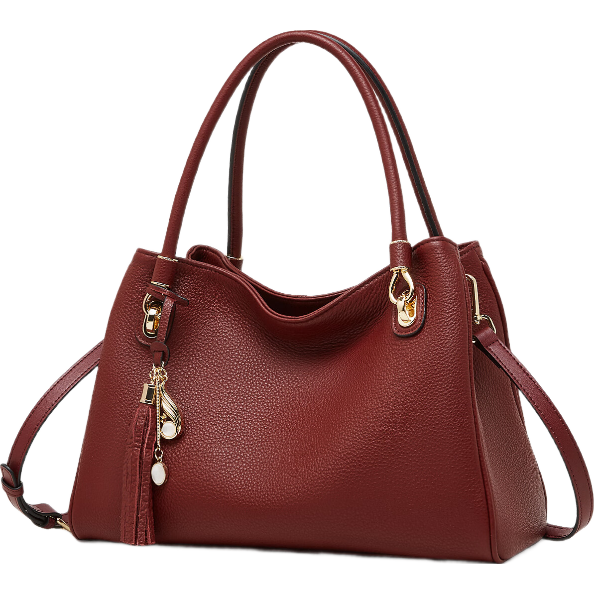 Geshiman Women's Commuter Large Capacity Luxury Genuine First Layer Cowhide Mom Tote Bag Birthday Gift 7280 Dark Red