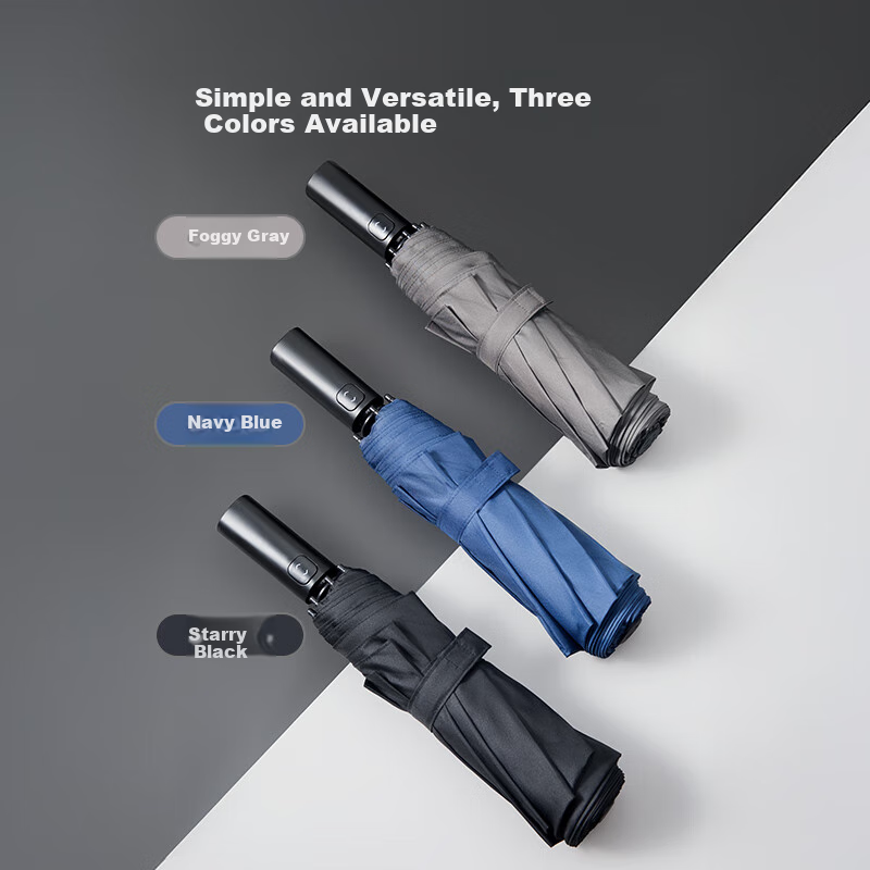 MINISO Automatic Umbrella Classic Solid Color Three-Fold Umbrella Rain Umbrella Rain Gear Dual-Use Sun Protection Umbrella Navy Blue