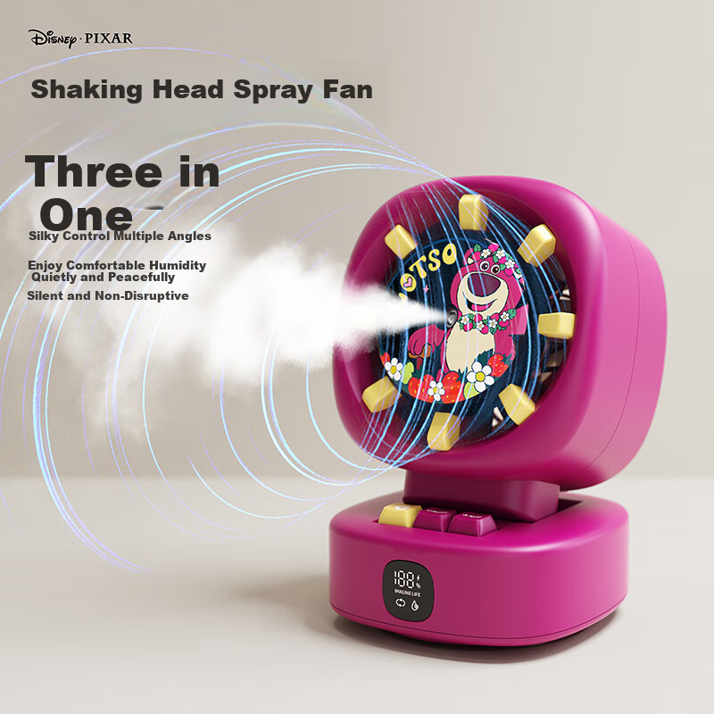 BIGEARFOX Disney Water-Cooled Fan with Mist Humidification, Small Cooling Air Conditioner for Desktop, Office And Home Use, USB Rechargeable, Ultra-Quiet, Desktop Student Dorm Cooling Device, Strawberry Bear