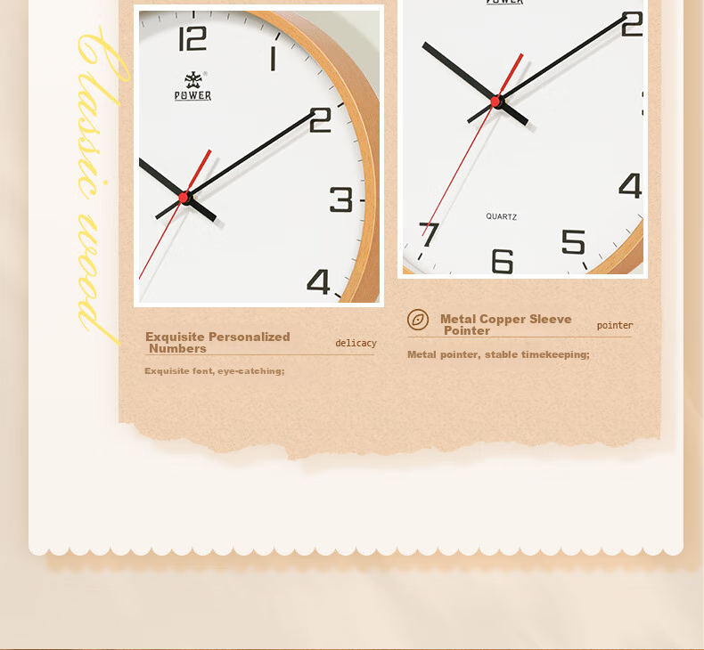 POWER Bawang Simple Living Room Wooden Style Wall Clock, Creative Timepiece for Home, Modern Quartz Clock, 35cm 6