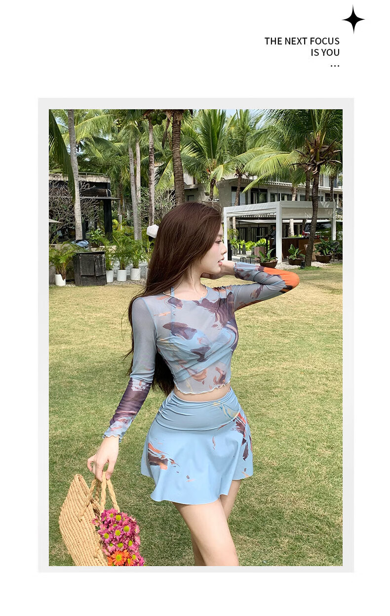 DK Women's Two-Piece Swimsuit with High-Waist, Slimming Effect, Long Sleeves, Sun Protection, Boyshort Skirt Style, Sexy And Conservative for Hot Springs 10