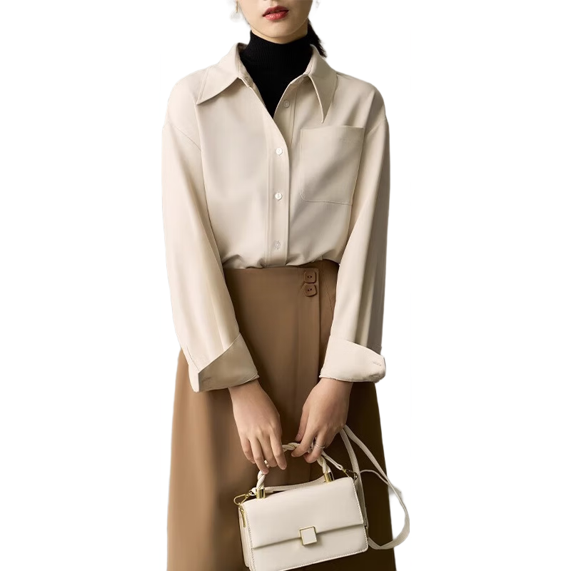 Bodexiaojie Off-White Layered Blouse for Women, Elegant Interview Commuter Top, Professional Suit Inner Wear Shirt
