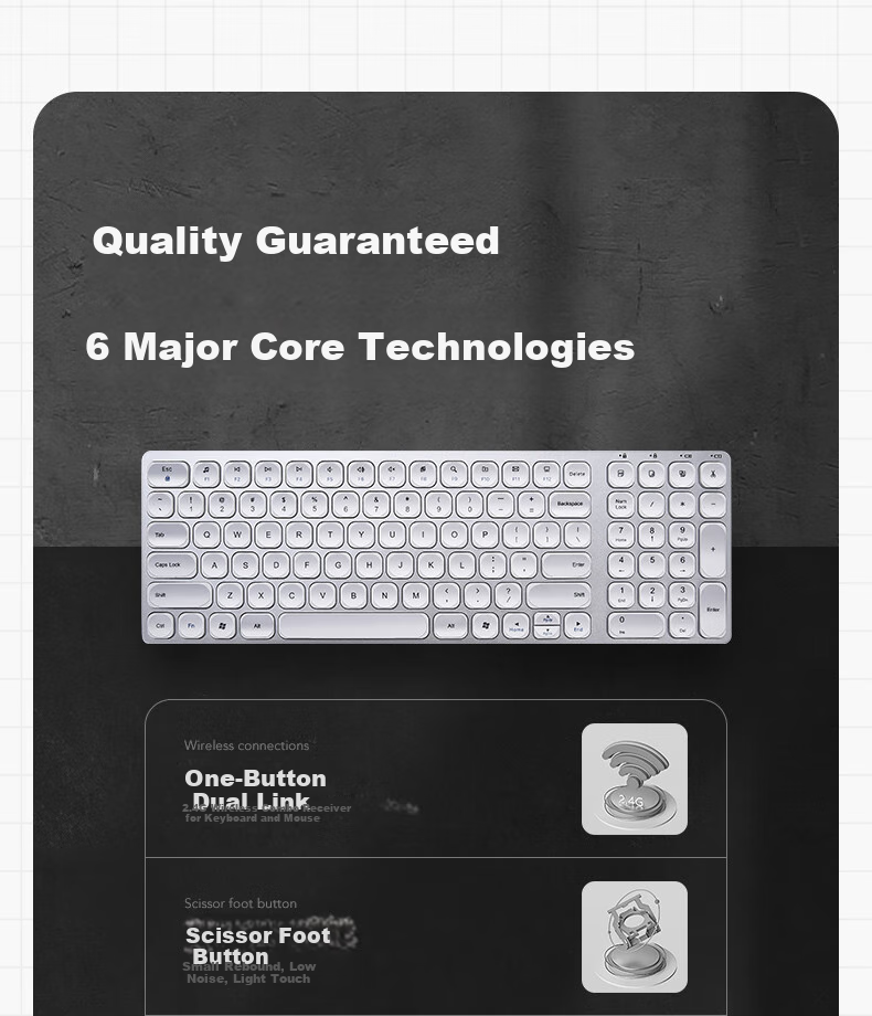 DiYiGongFang, Compatible with Apple Ultra-Thin Wireless Keyboard, Quiet Key Design, Scissor Foot Design, IMAC Dual-Zone Rechargeable Keyboard, Laptop Accessory, 2.4G Black 2