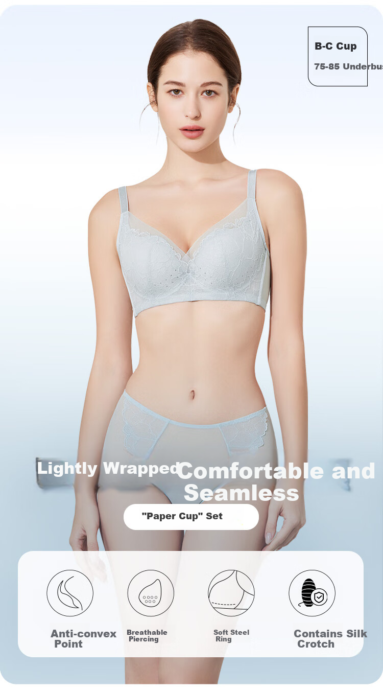 Ordifen 26 New Women's Underwear, Lightweight, Slimming, Perforated Cups, Breathable, Soft Wireless, Seamless, Low-Collar Bra Set XB4206 1