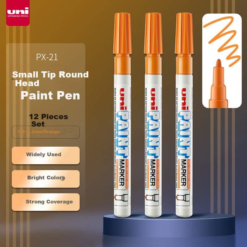 Uni Mitsubishi PX-21 Small Letter Paint Pen, 0.8-1.2mm Industrial Marker Pen for Logistics (Can Be Used for Car Touch-Up Painting), Orange, Pack of 12