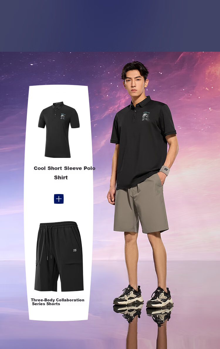 HLA Short-Sleeve Polo Shirt for Men, Three-Body Collaboration Series, Cool-Feeling Short Sleeves for Men in Summer 8
