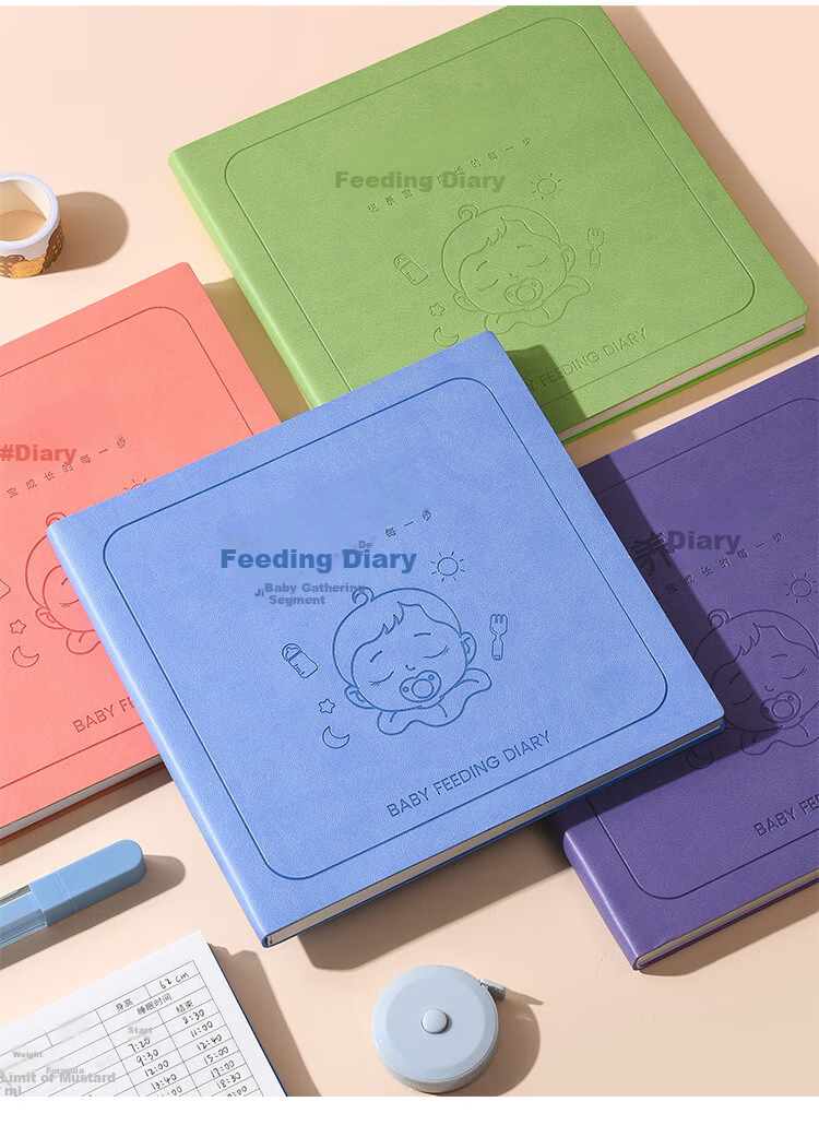Jiamo Feeding Diary, Square Soft Leather Notebook, Baby Growth Record Book, Children's Journal, Newborn Infant Lifestyle And Feeding Record, Breastfeeding And Formula Feeding, Blue Single Book 9