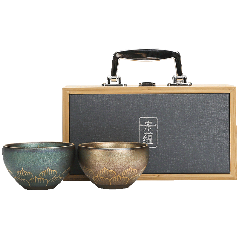 Songyun Yan Xiaohua Dunhuang Hand-Painted Lotus Petal Gaiwan Pair, Tea Cup, Host Cup, Tea Tasting Cup, Tea Set, Mid-Autumn Festival Gift