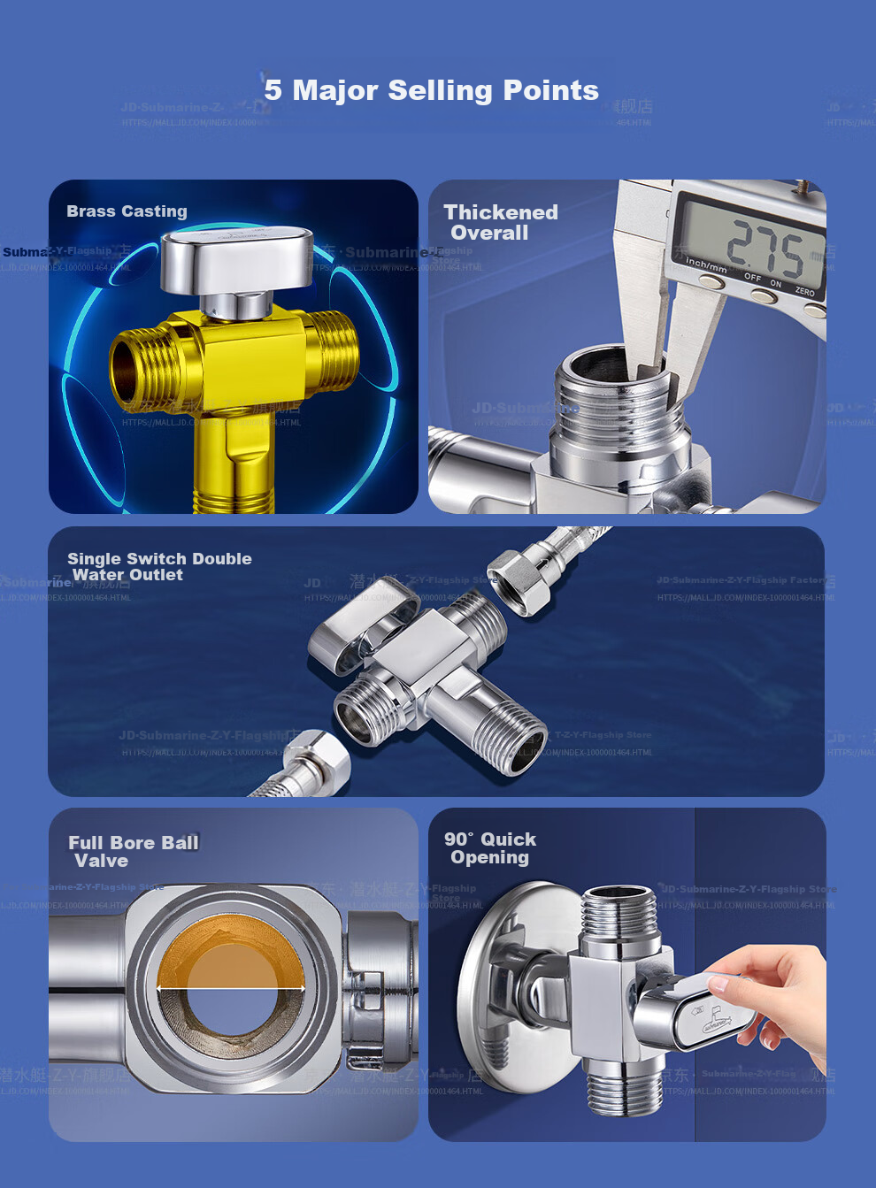 Submarine F2103, One-In Brass Ball Valve Angle Valve, Full-Open High-Flow Gas Water Heater Hot And Cold Valve 2