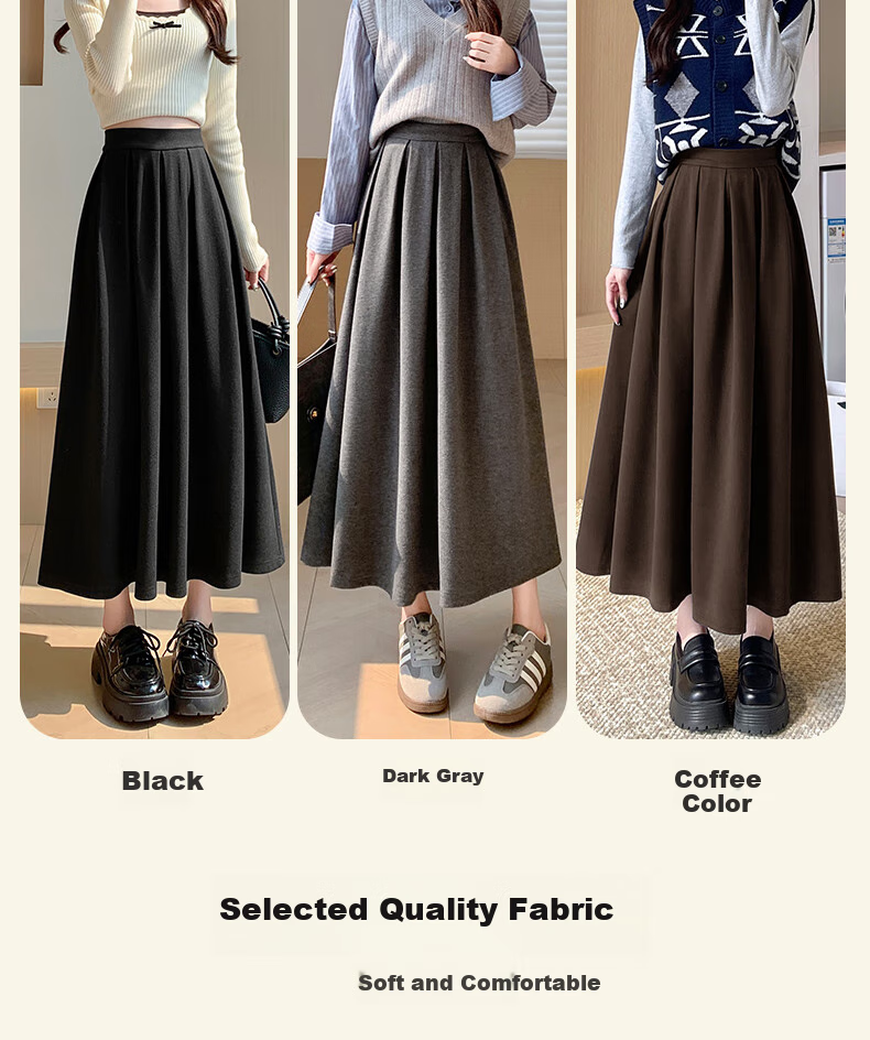 LangSha Women's Woolen Feel Skirt 2026 Spring Autumn High Waist Loose Slim A-Line Mid-Length Skirt 10
