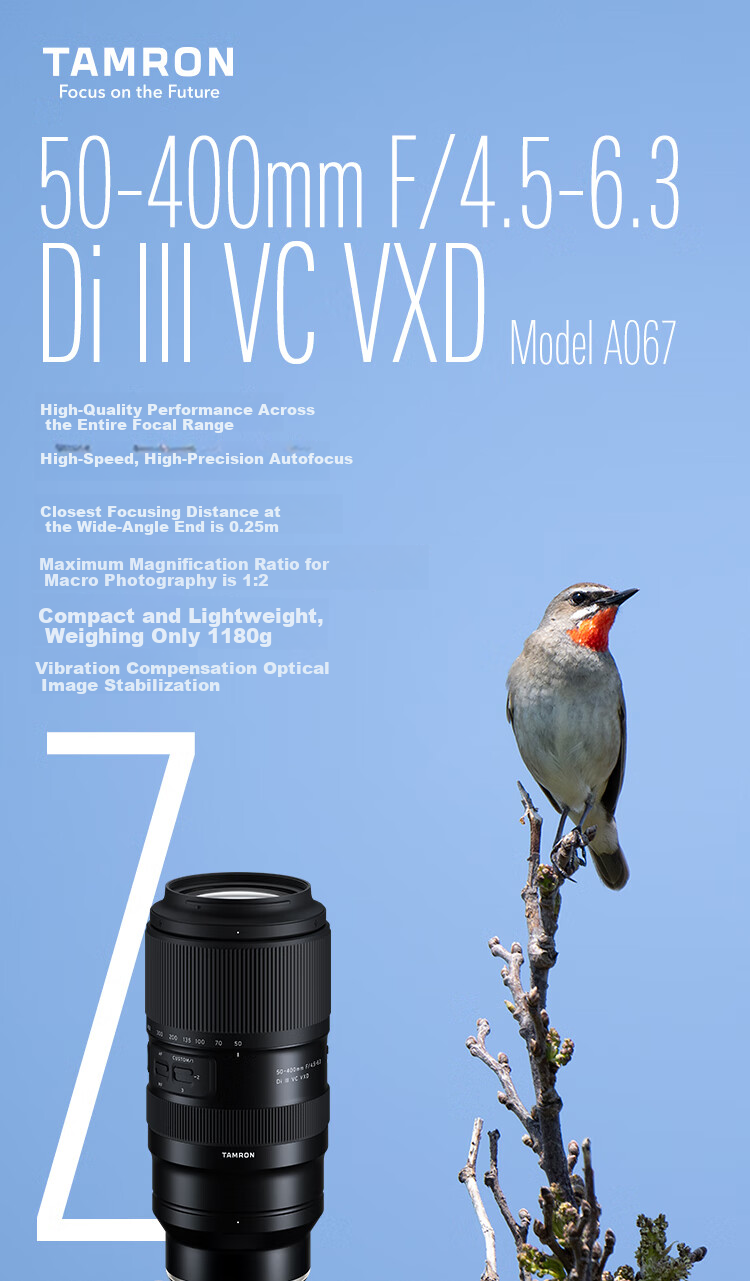 Tamron A067Z 50-400mm F/4.5-6.3 Di III VC VXD Anti-Shake Portrait Concert Super Telephoto Full-Frame Mirrorless Lens (Nikon Z-Mount) 1