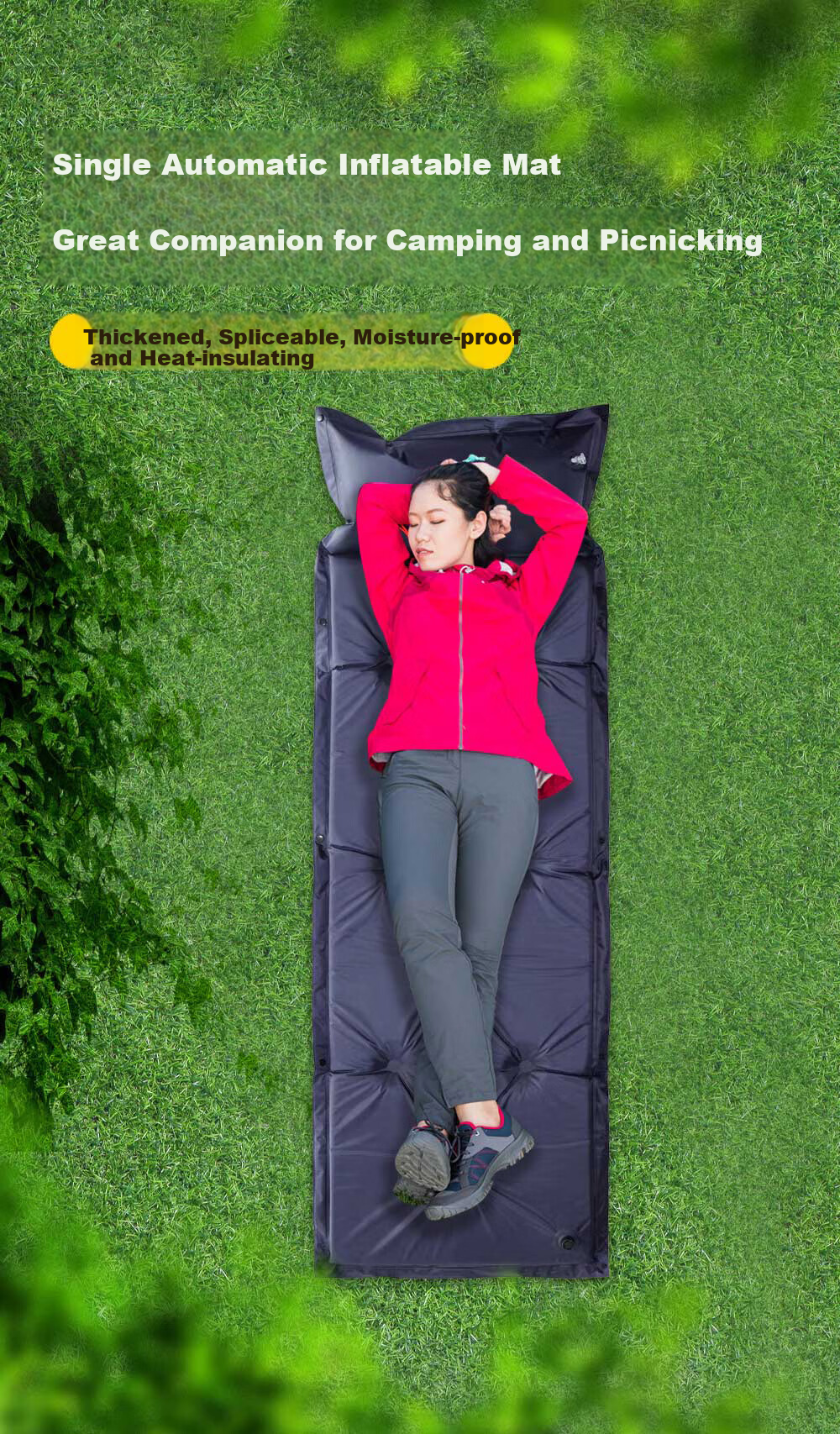 Adandyish Single-Person Automatic Inflatable Mattress Pad, Infinite Connectable, Moisture-Proof Mat, Camping Thickened Outdoor Tent Pad, Blue 1