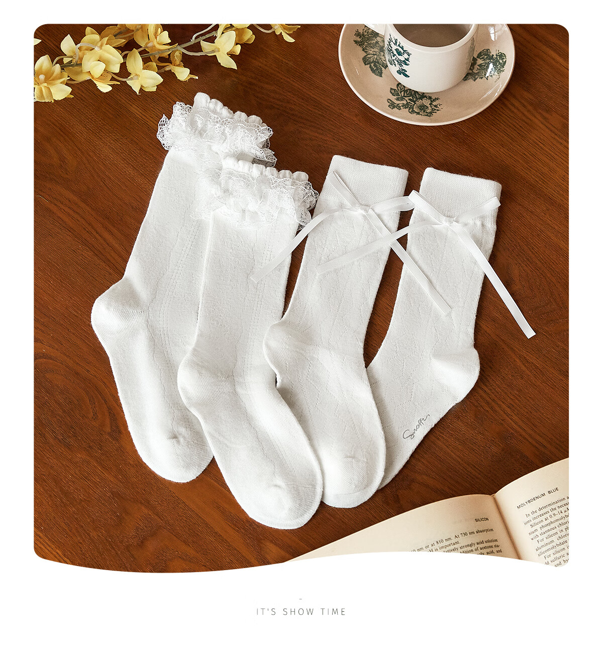 Snoffy Children's Socks, Girls' Princess Socks, Summer Mid-Calf Socks for Little Girls, Ballet Style Breathable Cotton Socks, White 2 Pairs, Size S 8