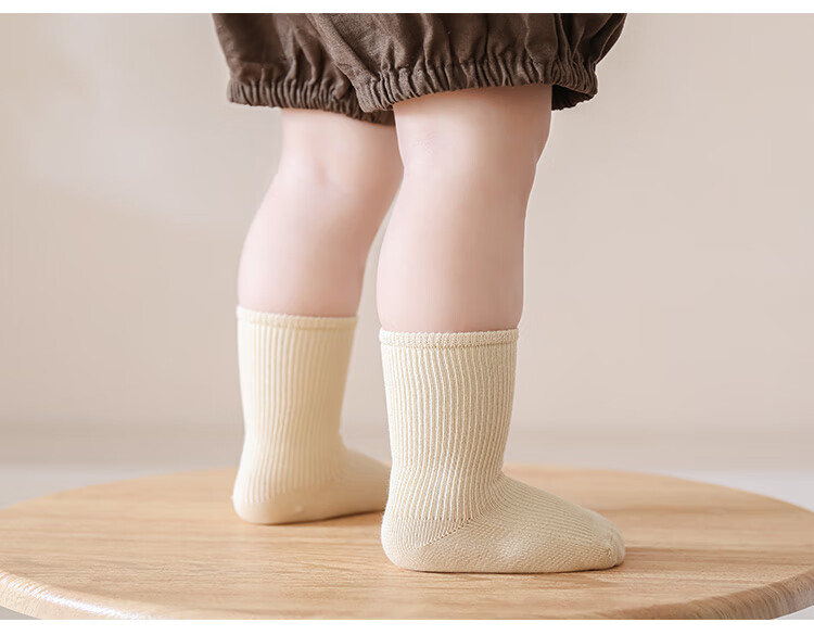 Five Cotton 3-Pair Antibacterial Seamless Baby Socks Unisex Mid-Calf Toddler Right-Angle Socks 4