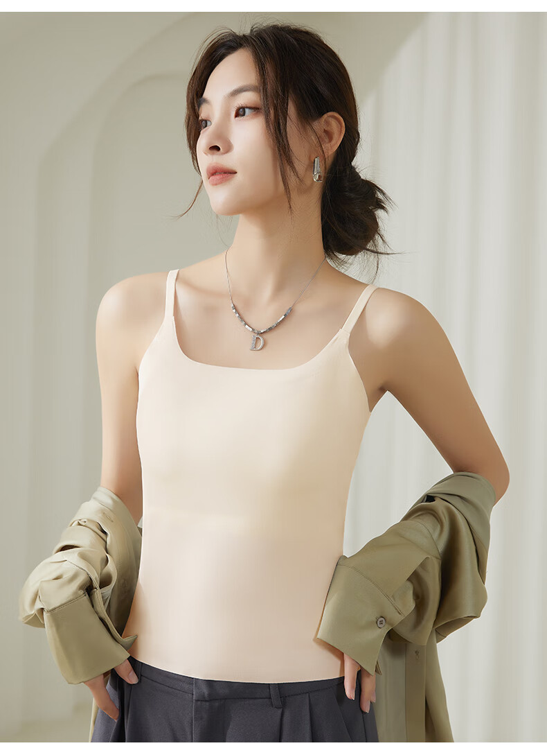 LangSha Women's Camisole Tank Top with Built-In Bra Pads, Wearable As Outer Layer Or Inner Wear, Thin Ice Silk Backless Undershirt 18