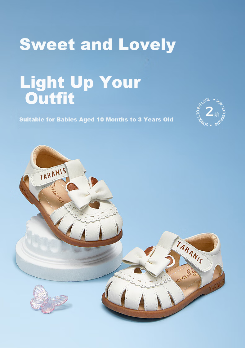 TARANIS Summer Kids Mary Jane Sandals Closed Toe Anti-Kick Toddler Soft Sole Functional Shoes Off-White Size 26 1
