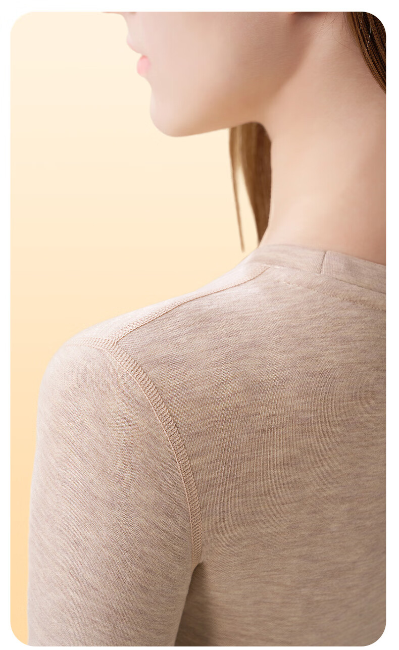 MiiOW Women's Cashmere Silk Thermal Underwear Set 2025 New Edition, Bordered Round Neck Top and Elastic Waist Thermal Pants 3