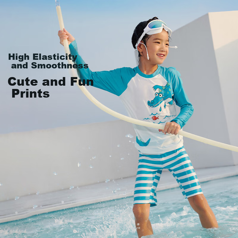 Annil Boys' Two-Piece Swimsuit Set, Summer 2023, Cyan Blue, Size 150