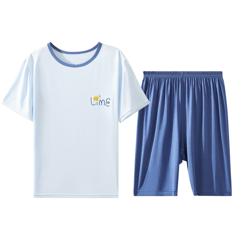 LangSha Children's Pajamas, Boys' Summer Thin Style, Baby Short-Sleeve Shorts, Air Conditioning Wear, for Older Children, Home Wear Set, Size 140