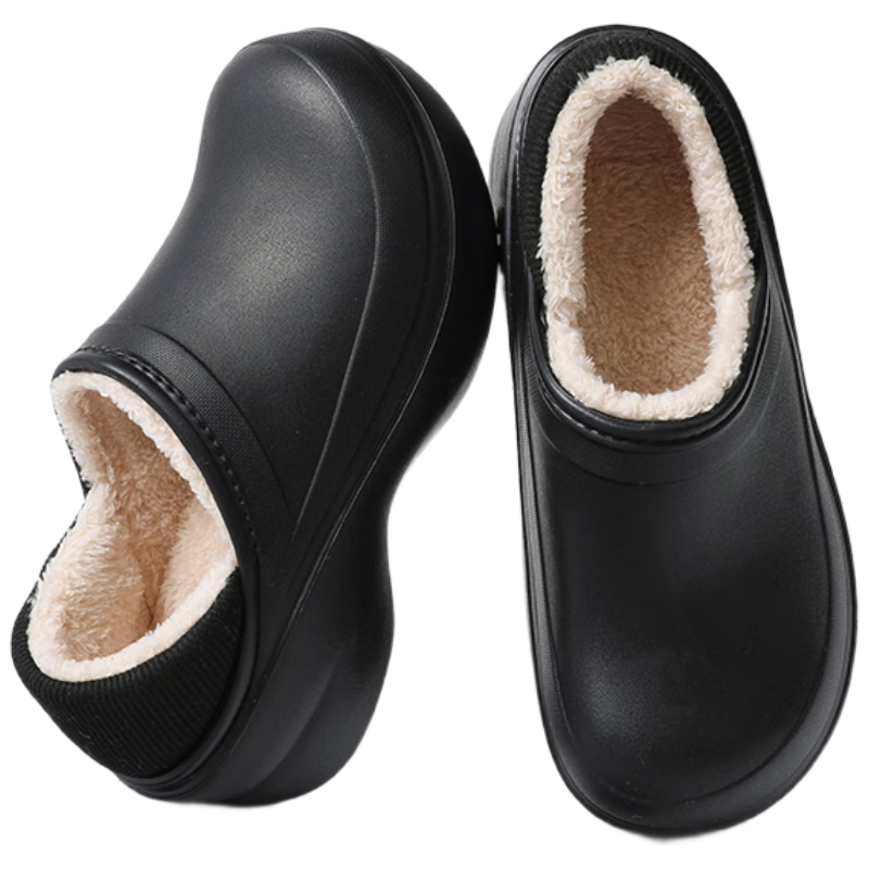 LangSha Autumn Winter New Waterproof Non-Slip Thick Sole Wedge Heel Warm Cotton Shoes for Women Home and Outdoor Black Size 36-37