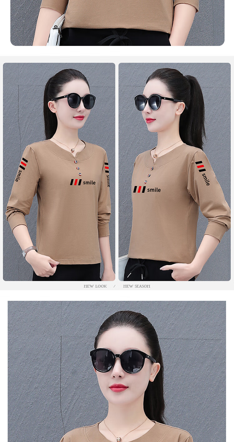 Woodpecker Pure Cotton Regular Shoulder Long Sleeve T-Shirt Women Autumn New Casual Plus Size Slim Fit Base Shirt Top Black 3XL 12