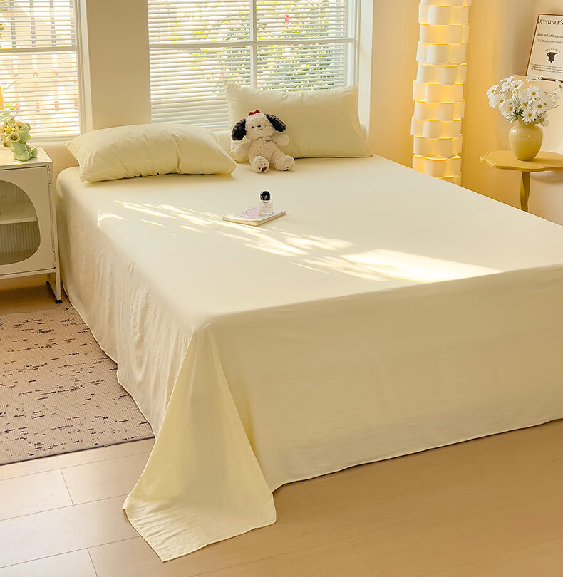 Aiwei A-Class Washed Cotton Single Bed Sheet Dormitory Single 110g Brushed Cotton Sheet Milk Yellow 180*230cm 6