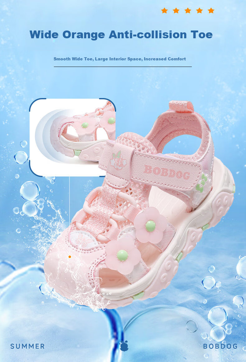 BOBDOG Girls Summer Closed-Toe Soft Sole Breathable Beach Sandals 105542031 Light Pink Size 30 5