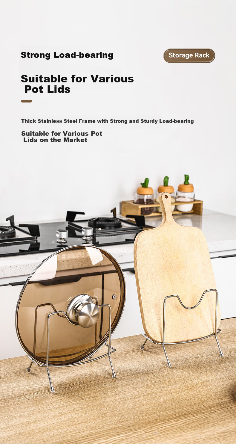 WORTHBUY Pot Lid Rack, Kitchen Storage Rack for Home Use, Thickened, Heavy-Duty Stainless Steel Draining Chopping Board Holder 6