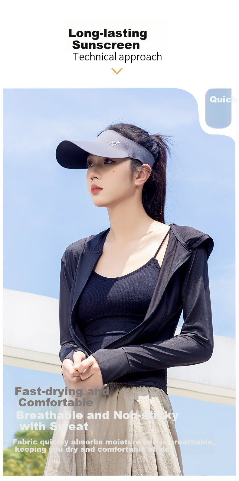 FitonTon Women's Sun Protection Jacket, Summer Outdoor Cycling Short Hooded Slim Sun Protection Shirt, Ice Silk Feel Thin Sunshade, Same Style As "Lan Jie" 15