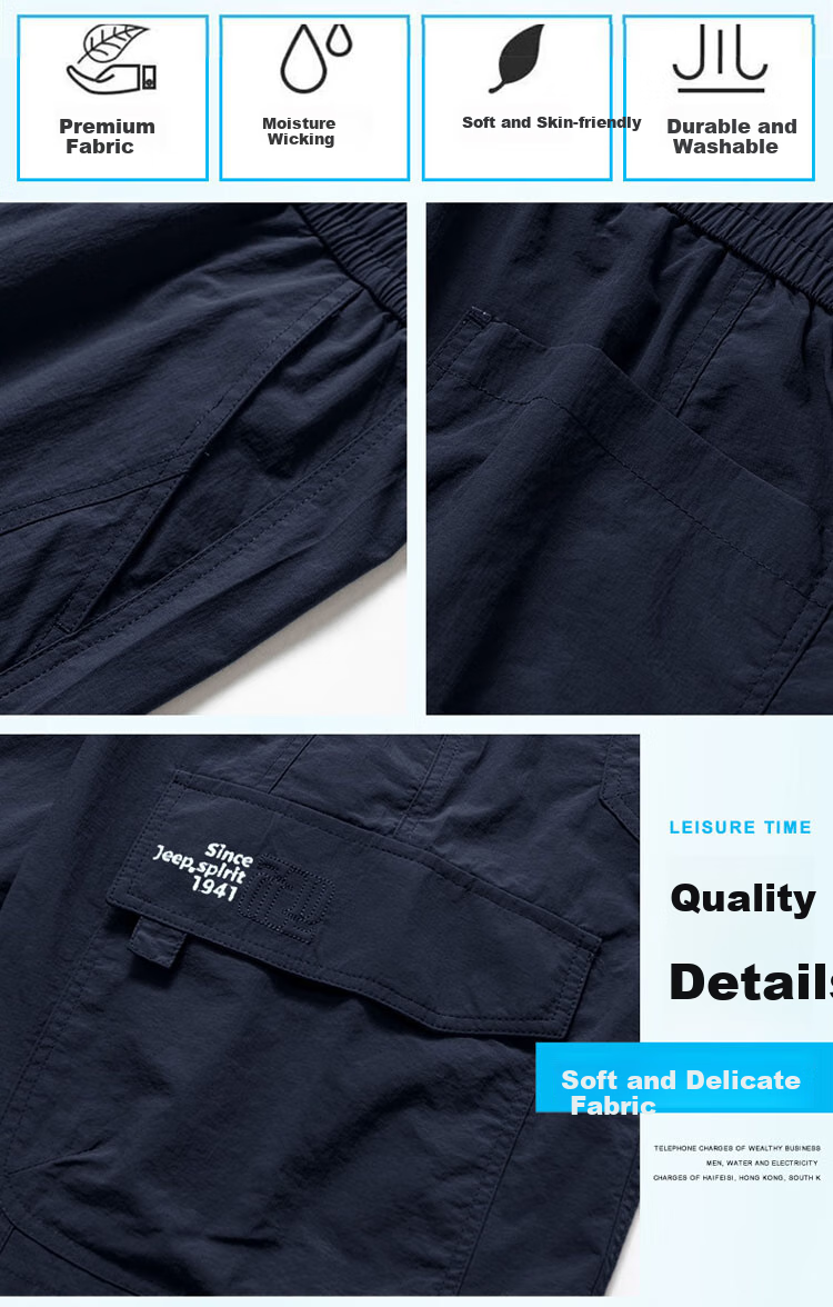 JEEP SPIRIT Ice Silk Cargo Shorts for Men, Summer Lightweight Loose-Fit American-Style Casual Five-Point Pants, Royal Blue, L 4