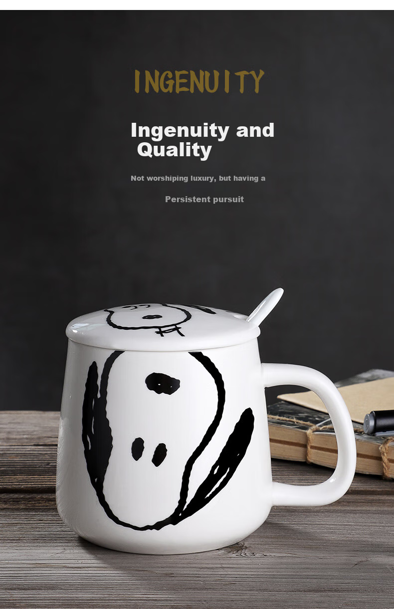 SNOOPY Ceramic Mug with Single Handle And Lid for Men And Women, Creative Office Cup for Couples, Home Use for Drinking Water, Breakfast, Milk, Coffee 4
