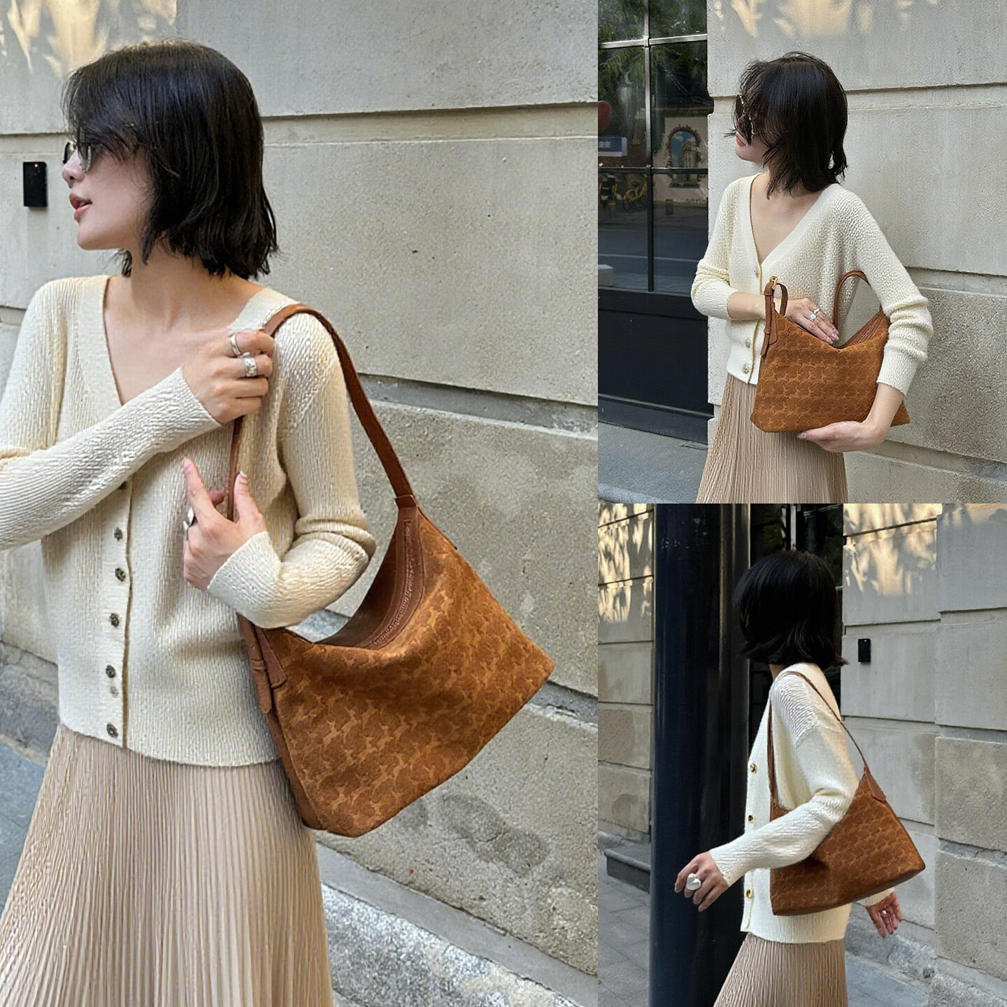 Mood First Layer Vegetable Tanned Leather Hobo Bag Brown Genuine Leather Large Capacity Suede Light Luxury Workplace Commuter Crossbody Bag for Women