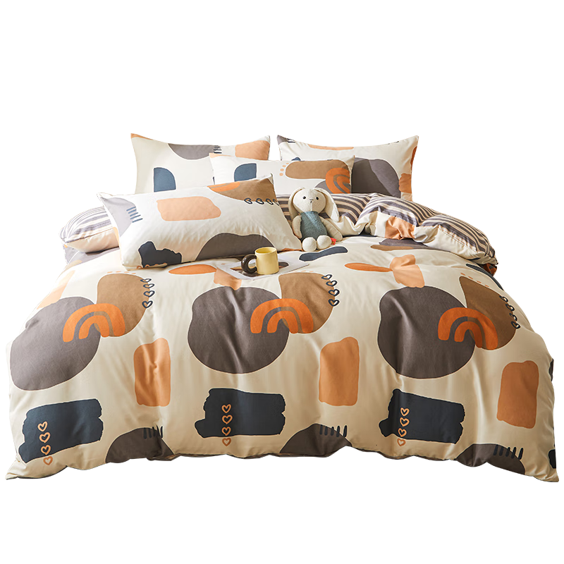 Grace 10A Antibacterial Skin-Friendly Four-Piece Bedding Set for 1.2/1.5 Meter Bed, Including Bed Sheet, Pillowcases, Duvet Cover, 150*200cm, Flowing Light Impressio