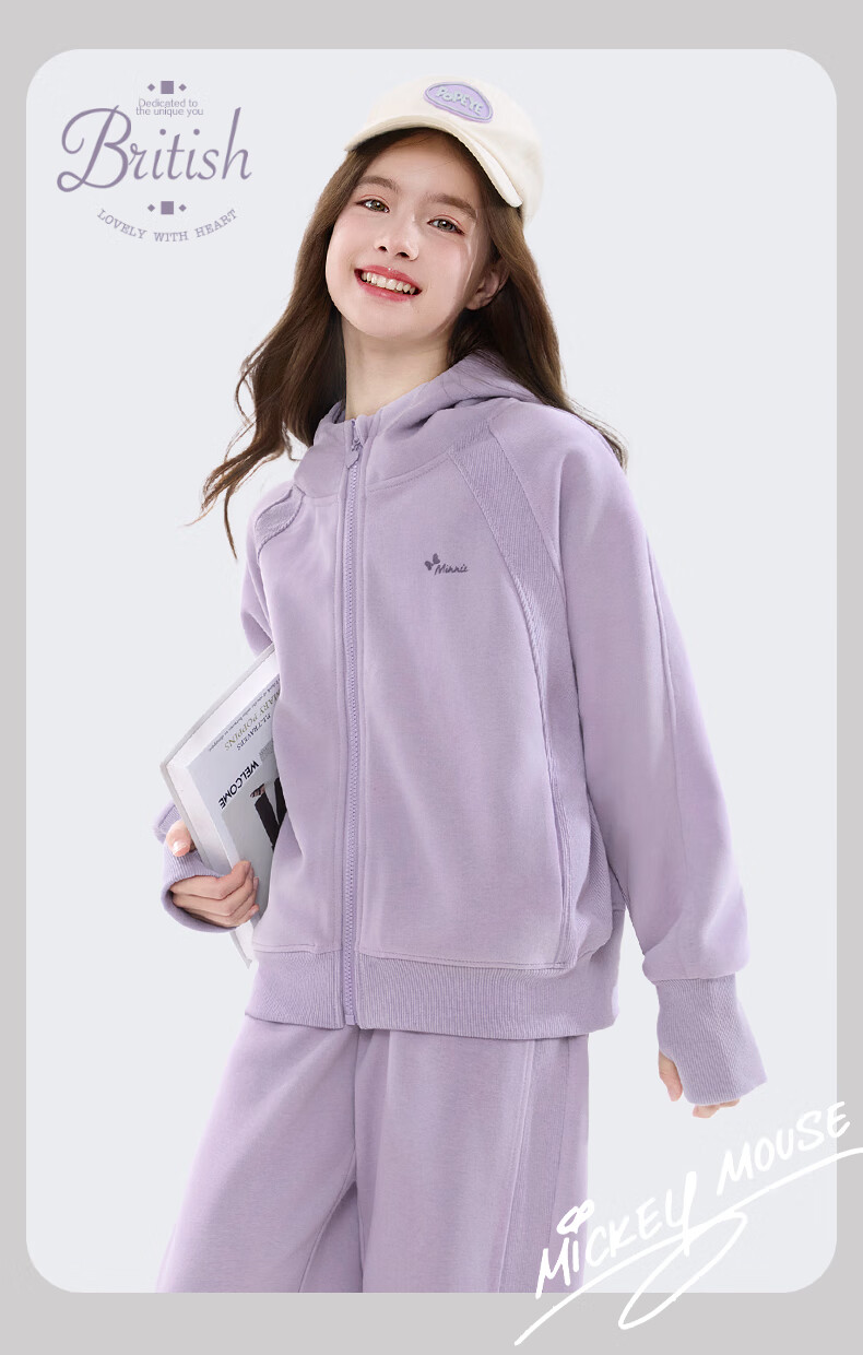 Disney Girls' Spring Autumn Stylish Casual Zip-up Hoodie and Sweatpants Set ET019 Iceland Blue 160 1